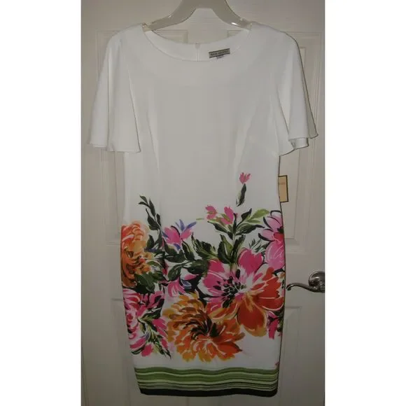 NEW NWT White Floral Sz 16 Church Office Stretchy Midi Sheath Dress MAYA BROOKE - Picture 3 of 5